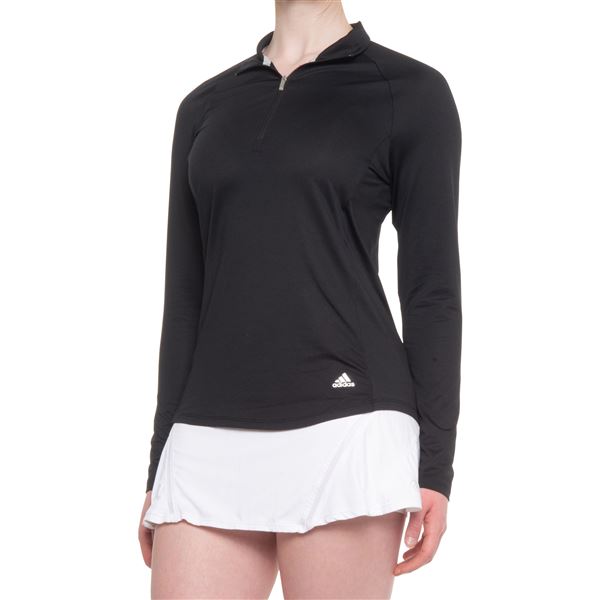 Adidas Mesh Zip Neck Golf Shirt - UPF 50+, Long Sleeve (For Women) - AERO GREEN (L )