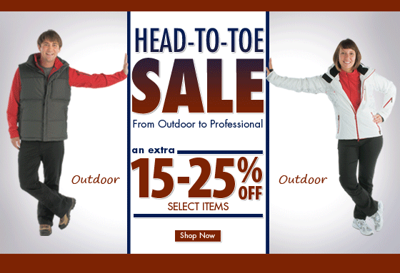 Head-To-Toe Sale - an Extra 15-25% OFF!