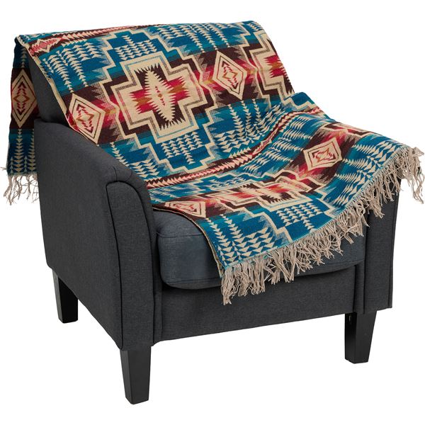 Pendleton Jacquard Fringed Throw Blanket - Wool, 60x62" in Harding Star Royal