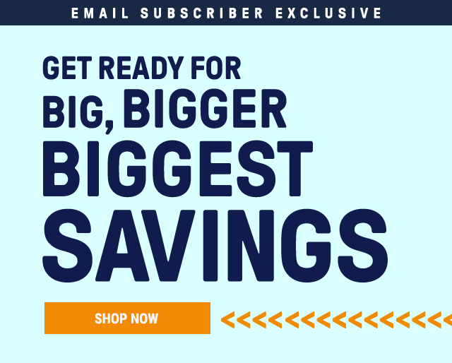 Email subscriber exclusive. Get ready for big, bigger, biggest savings. Shop Now.