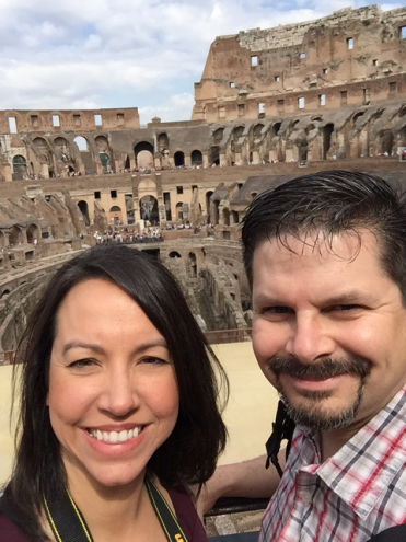 Miea (left) and Brad (right) visited the Colosseum while in Rome for the first time last summer.