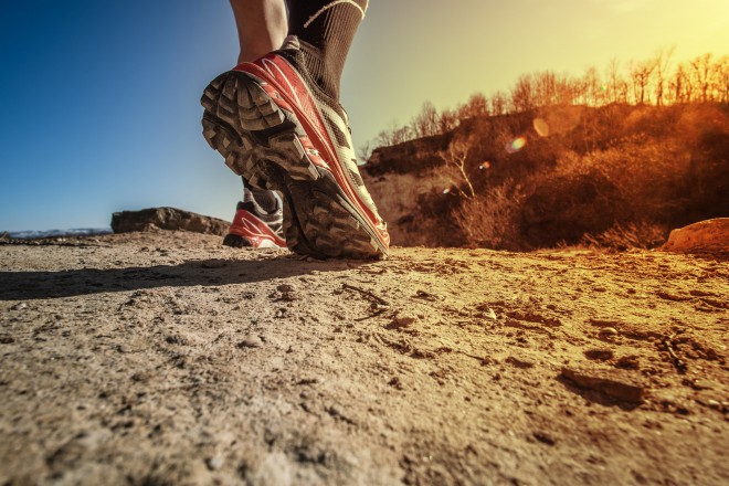 trail running shoes on treadmill