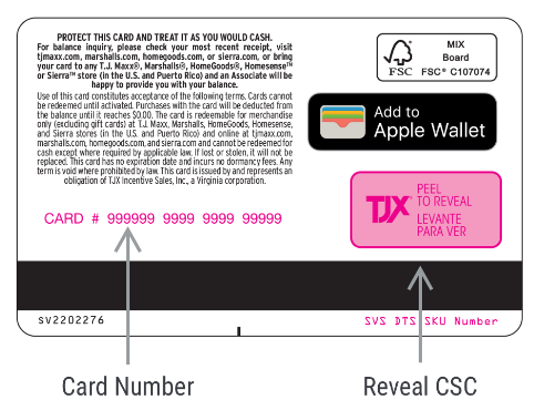 The CSC code is in the scratch-off box, located to the right of the gift card number, on the back of the gift card.